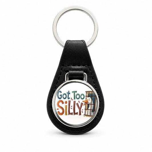 Got Too Silly Funny Goose Behind Bars Black Leather Metal Keychain