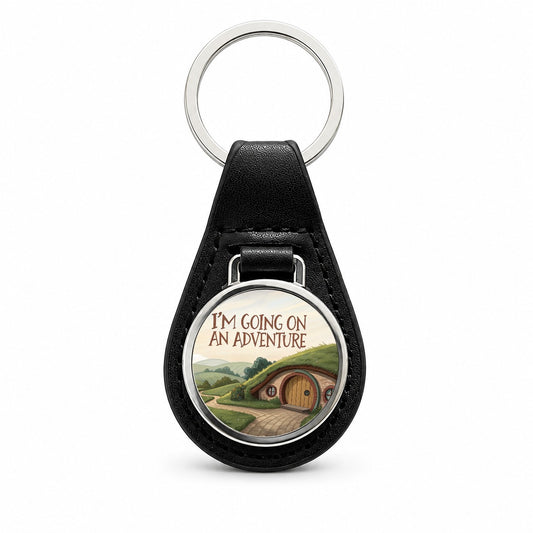I'm Going On An Adventure Black Leather Metal Keychain