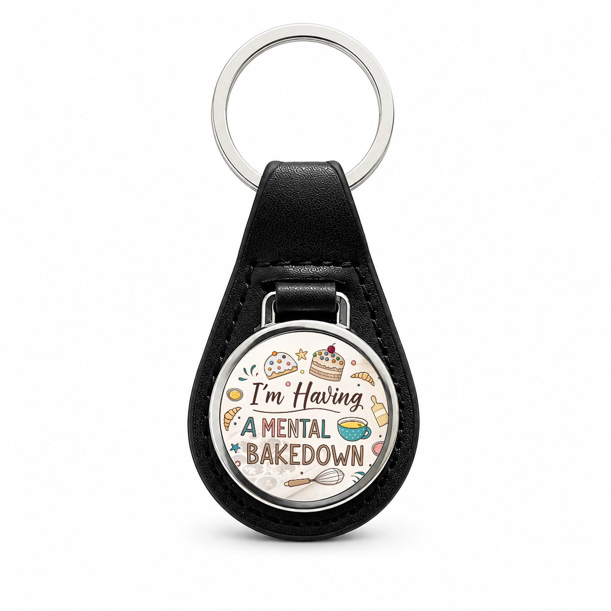 I'm Having A Mental Bakedown Funny Baking Black Leather Metal Keychain