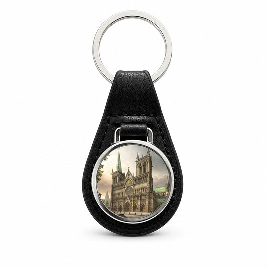 Nidaros Cathedral Church Trondheim Norway Black Leather Metal Keychain