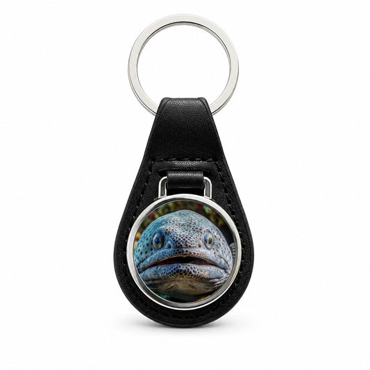 Wolf Eel Black Leather Metal Keychain