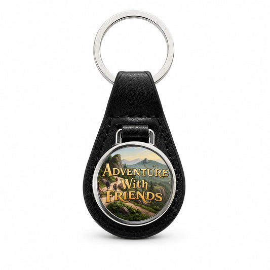 Adventure With Friends Hiking Hiker Black Leather Metal Keychain