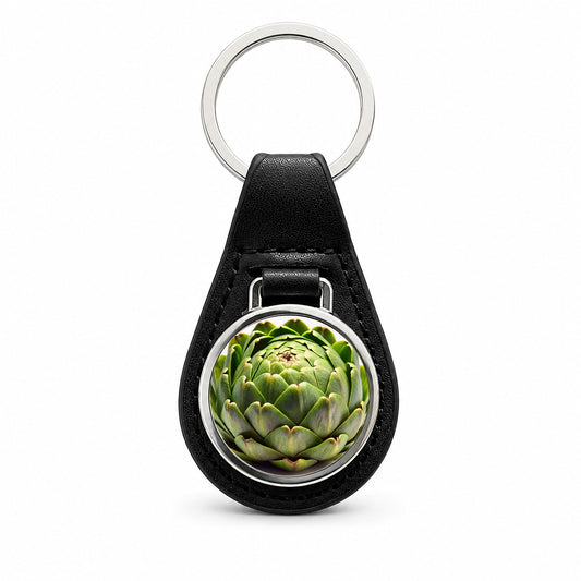 Artichoke Vegetable Photo Black Leather Metal Keychain