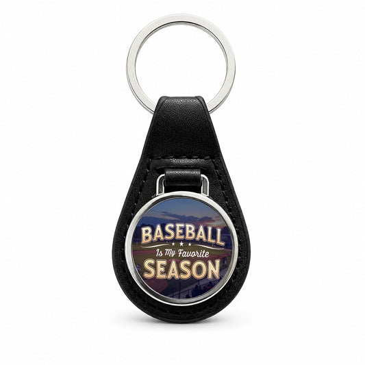 Baseball Is My Favorite Season Funny Black Leather Metal Keychain