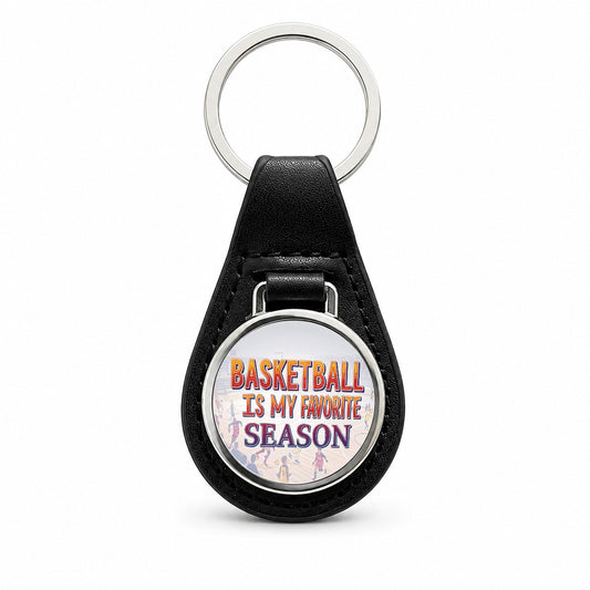 Basketball Is My Favorite Season Funny Black Leather Metal Keychain