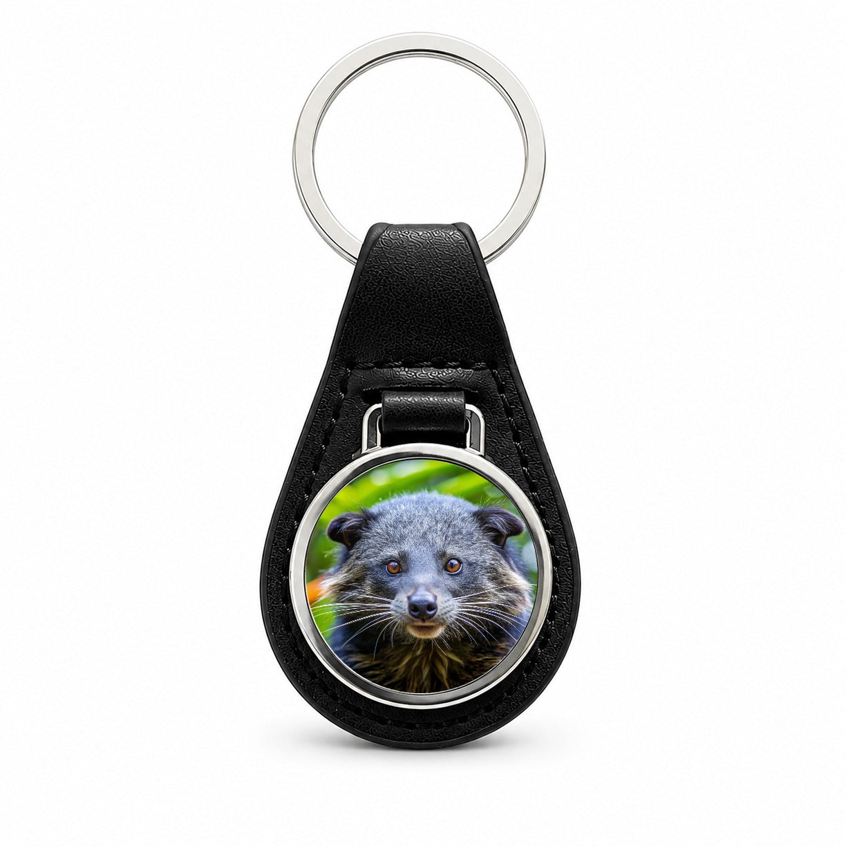 Binturong Bearcat Photo Black Leather Metal Keychain