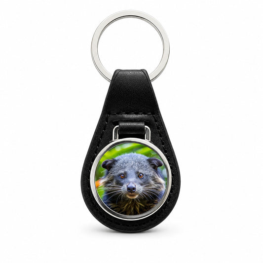 Binturong Bearcat Photo Black Leather Metal Keychain
