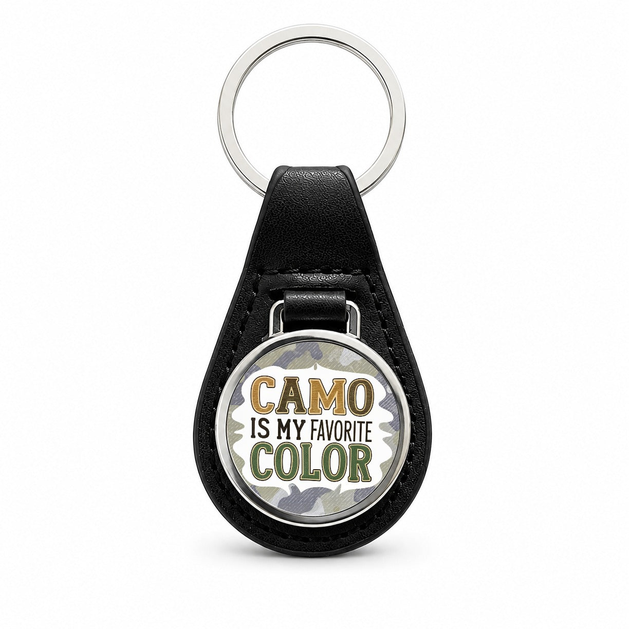 Camo is My Favorite Color Camouflage Black Leather Metal Keychain