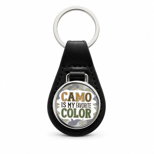 Camo is My Favorite Color Camouflage Black Leather Metal Keychain