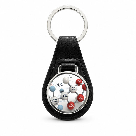 Chemistry Lab Molecules Fun Illustration Black Leather Metal Keychain