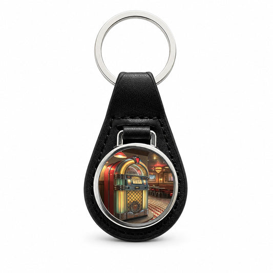 Classic Diner Jukebox Black Leather Metal Keychain
