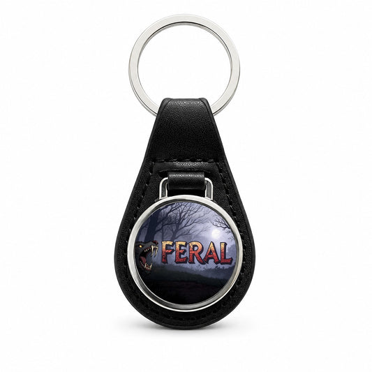 Feral Funny Animal Black Leather Metal Keychain