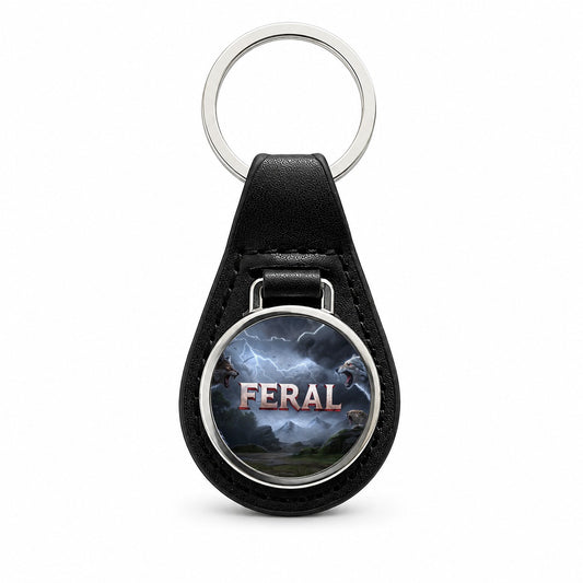 Feral Vicious Wolves Funny Black Leather Metal Keychain