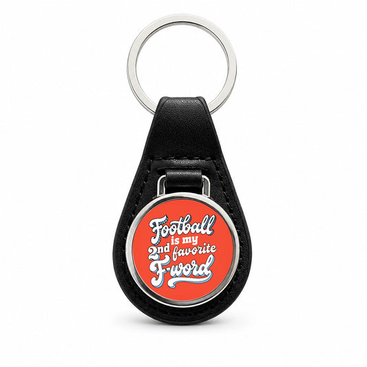 Football Is My 2nd Favorite F-Word Funny Black Leather Metal Keychain