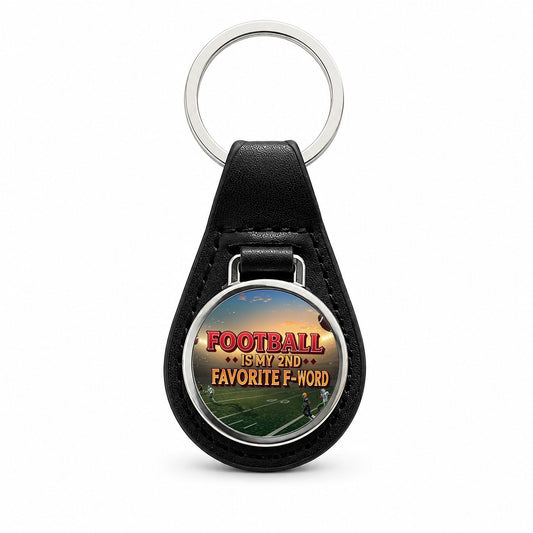Football Is My 2nd Second Favorite F-Word Black Leather Metal Keychain