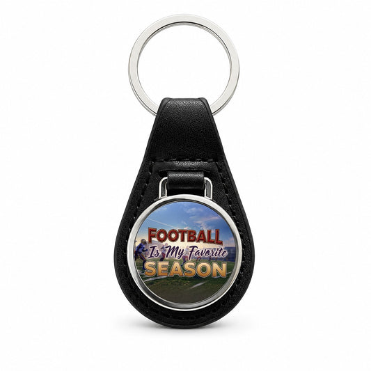 Football Is My Favorite Season Funny Black Leather Metal Keychain