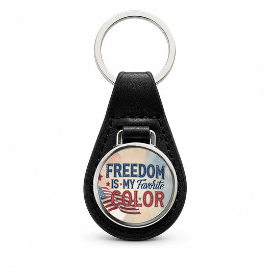 Freedom Is My Favorite Color American Flag Patriotic Black Leather Metal Keychain