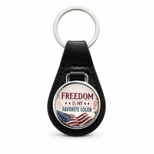 Freedom Is My Favorite Color Patriotic Black Leather Metal Keychain