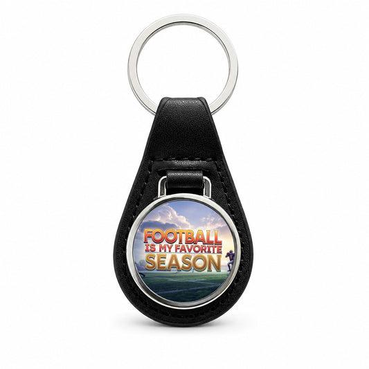 Funny Football Is My Favorite Season Black Leather Metal Keychain