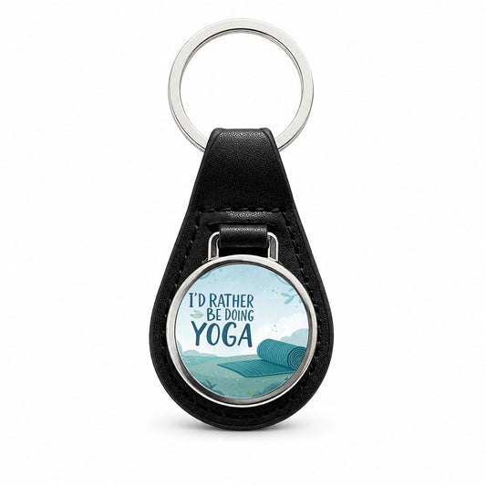 I'd Rather Be Doing Yoga Funny Black Leather Metal Keychain