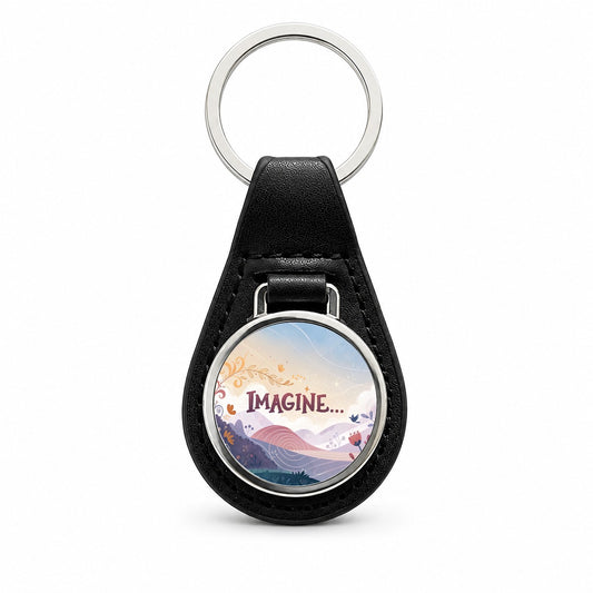 Imagine Inspirational Black Leather Metal Keychain