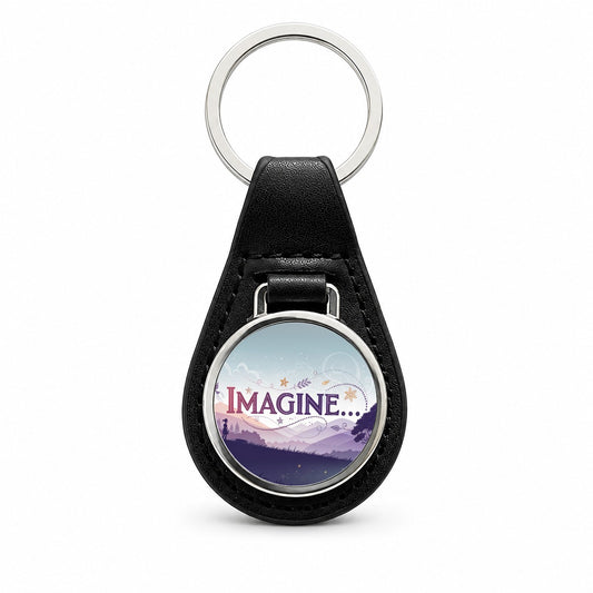 Imagine Pretty Purple Fantasy Black Leather Metal Keychain
