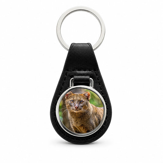 Jaguarundi Otter Cat Photo Black Leather Metal Keychain