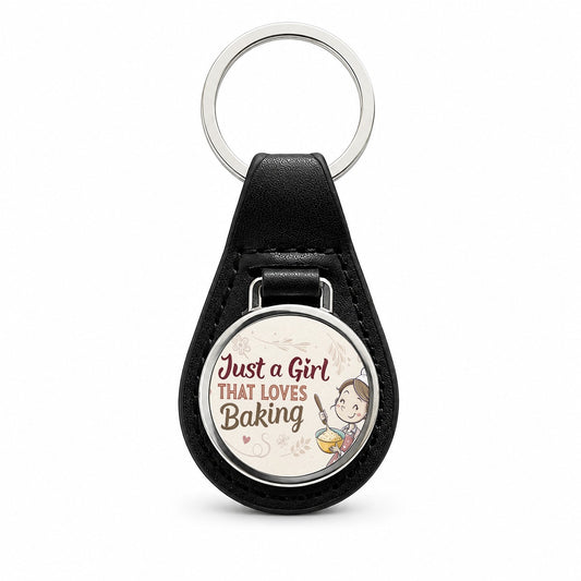 Just A Girl That Loves Baking Funny Black Leather Metal Keychain