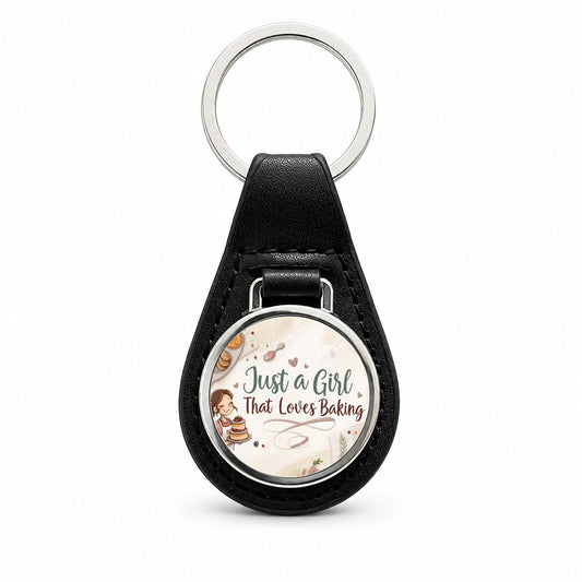 Just A Girl That Loves Baking Black Leather Metal Keychain