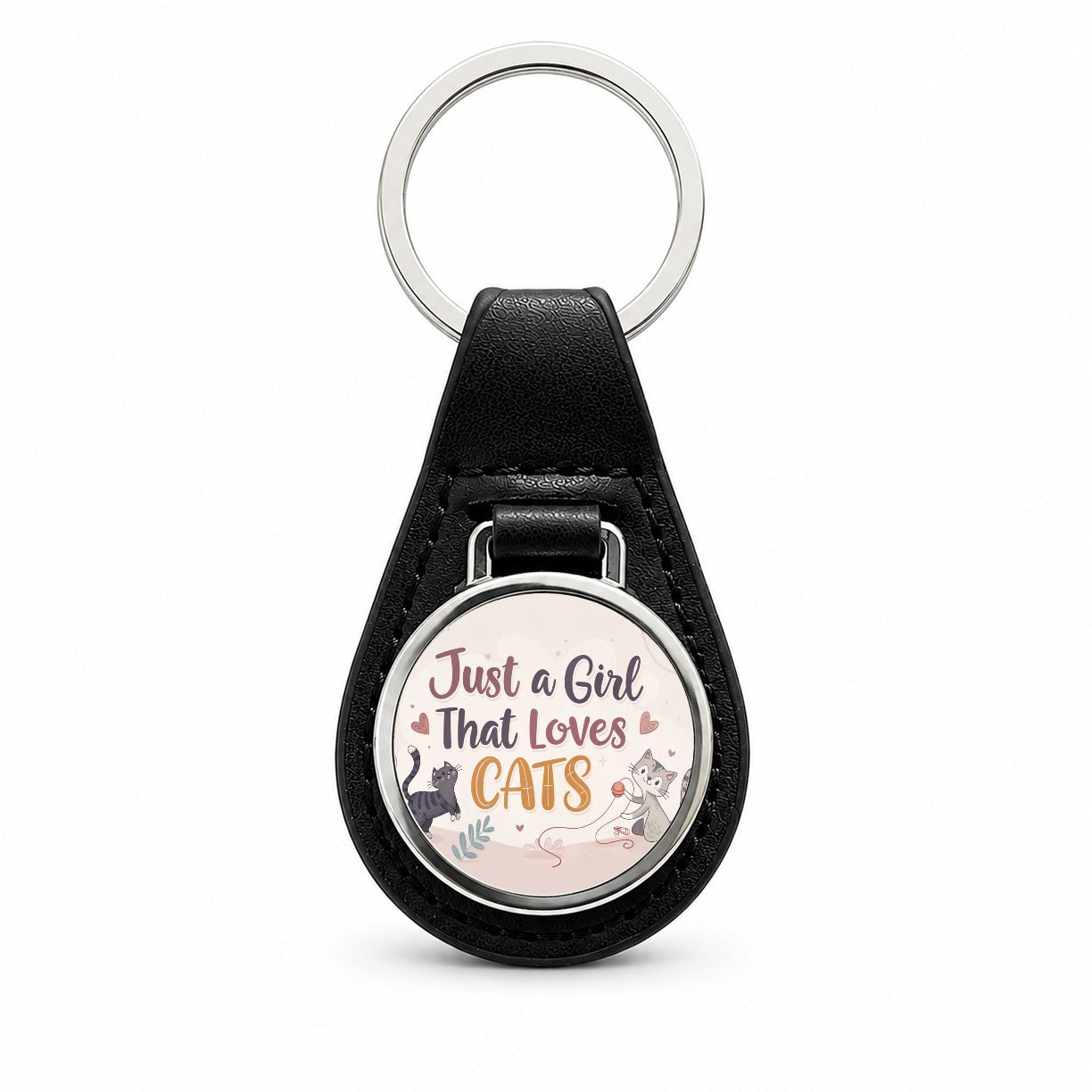 Just A Girl That Loves Cats Cute Black Leather Metal Keychain