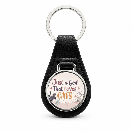 Just A Girl That Loves Cats Cute Black Leather Metal Keychain