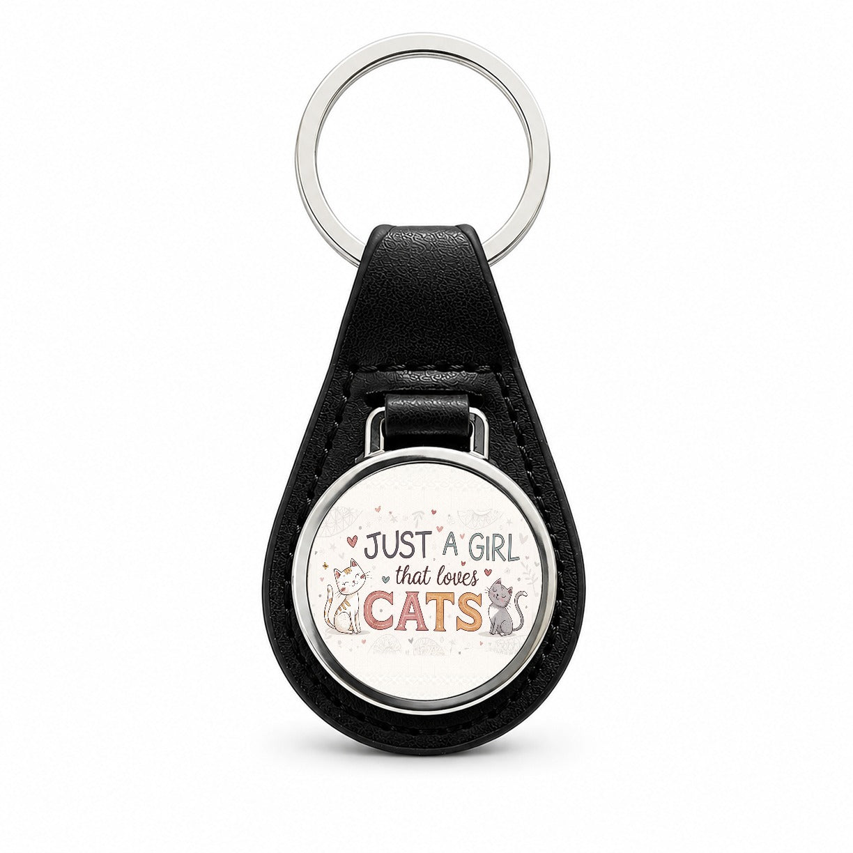 Just A Girl That Loves Cats Funny Black Leather Metal Keychain