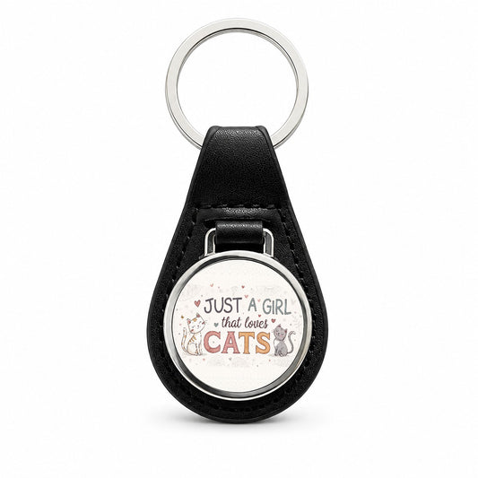 Just A Girl That Loves Cats Funny Black Leather Metal Keychain