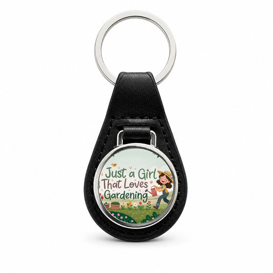 Just A Girl That Loves Gardening Cute Black Leather Metal Keychain