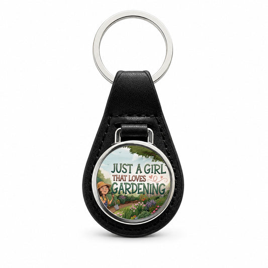 Just A Girl That Loves Gardening Funny Black Leather Metal Keychain