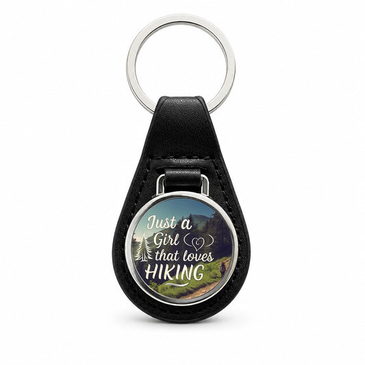 Just A Girl That Loves Hiking Adventure Black Leather Metal Keychain