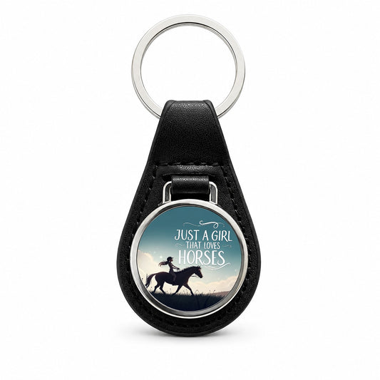 Just A Girl That Loves Horses Black Leather Metal Keychain