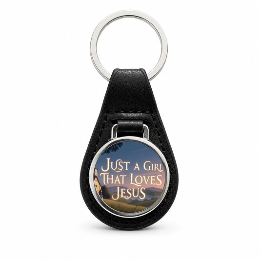 Just A Girl That Loves Jesus Religious Black Leather Metal Keychain