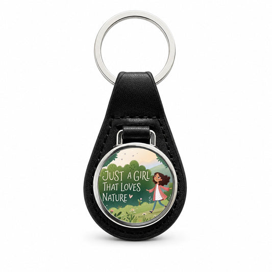 Just A Girl That Loves Nature Cute Black Leather Metal Keychain