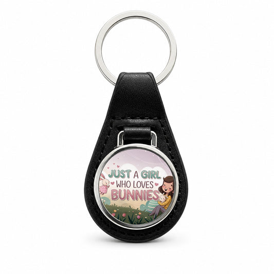 Just A Girl Who Loves Bunnies Cute Black Leather Metal Keychain