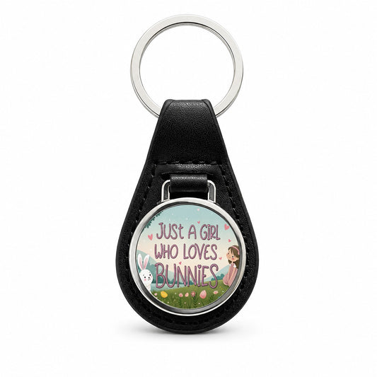 Just A Girl Who Loves Bunnies Rabbits Black Leather Metal Keychain