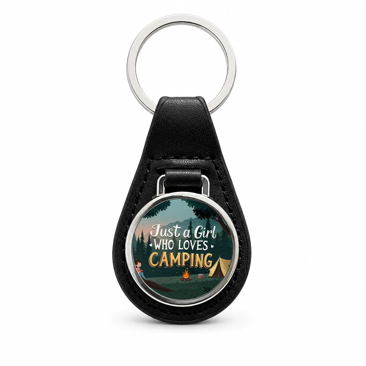 Just A Girl Who Loves Camping Cute Black Leather Metal Keychain