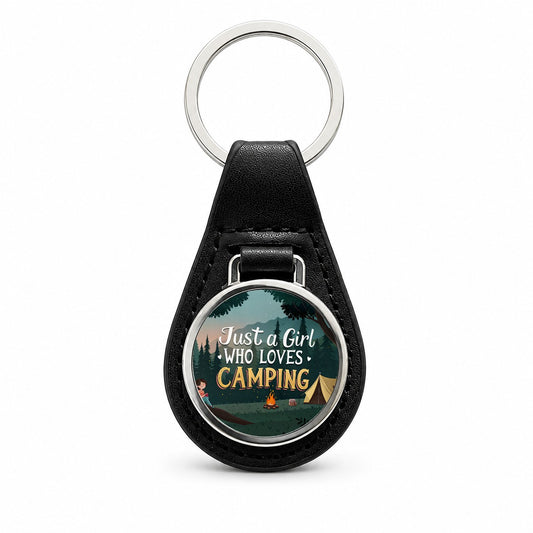 Just A Girl Who Loves Camping Cute Black Leather Metal Keychain