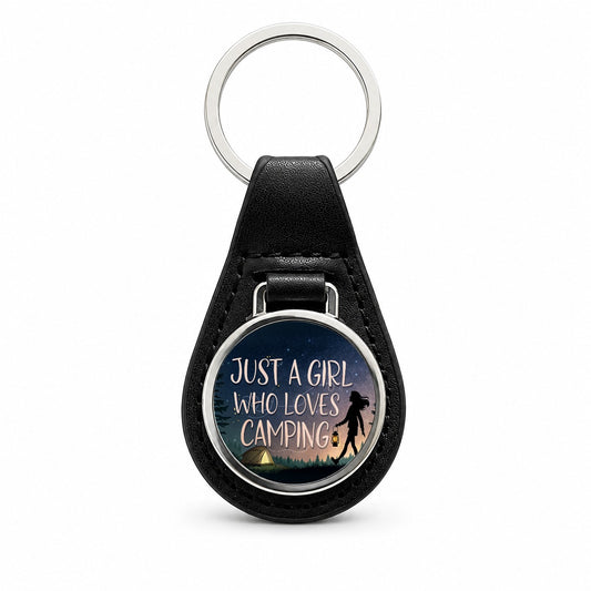 Just A Girl Who Loves Camping Funny Black Leather Metal Keychain