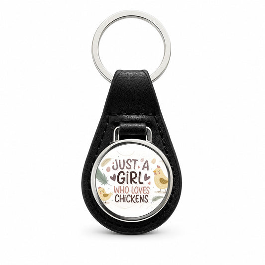 Just A Girl Who Loves Chickens Cute Black Leather Metal Keychain