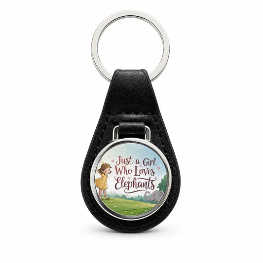 Just A Girl Who Loves Elephants Cute Black Leather Metal Keychain