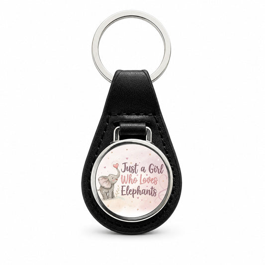 Just A Girl Who Loves Elephants Sweet Black Leather Metal Keychain