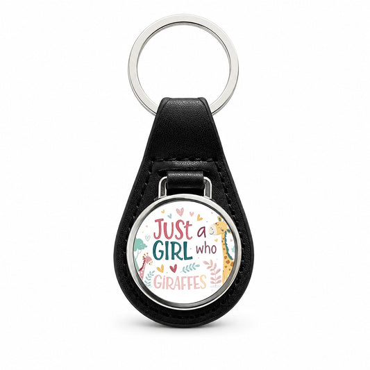 Just A Girl Who Loves Giraffes Cute Black Leather Metal Keychain