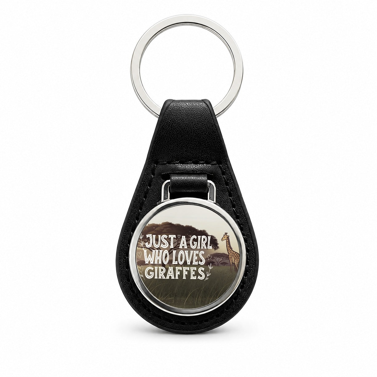 Just A Girl Who Loves Giraffes Black Leather Metal Keychain