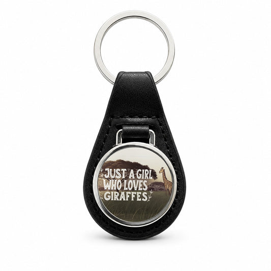 Just A Girl Who Loves Giraffes Black Leather Metal Keychain
